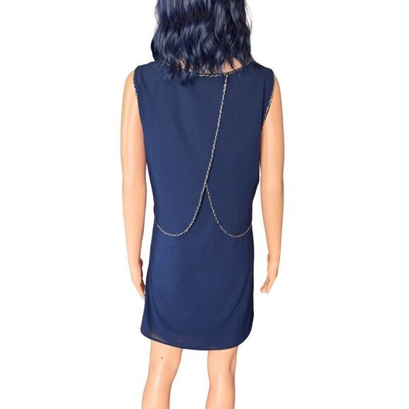 Charming Charlie Navy Blue Beaded Trim Cocktail Mini Sheath Dress Size Large NWT - Picture 7 of 7